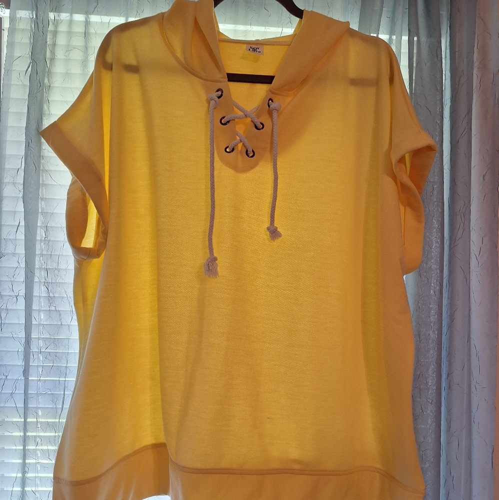 Women’s Yellow Lace-Up Hooded Swim Cover-Up
